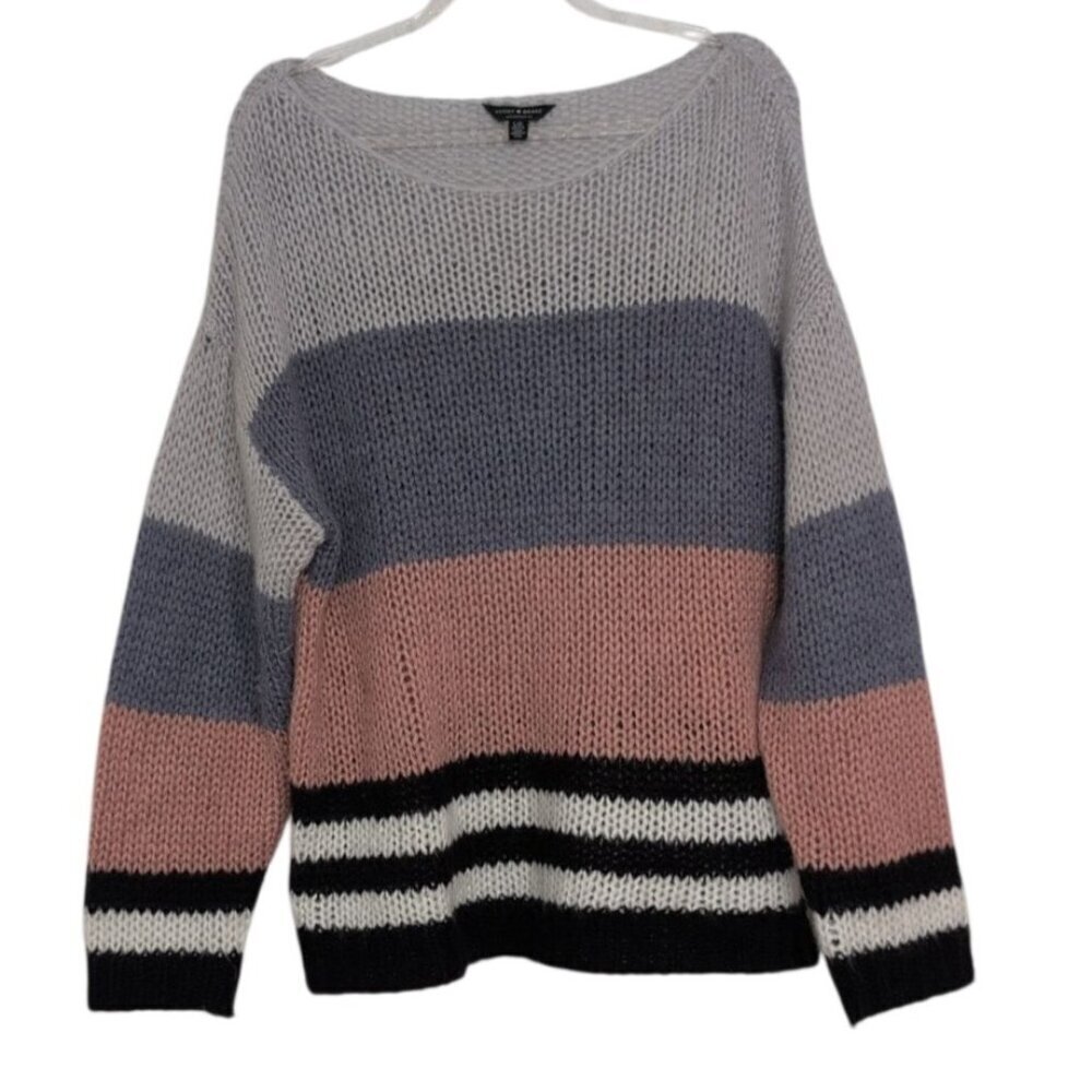 Lucky Brand Bold Stripe Sweater Womens Size Large Multicolor Wool Blend Pullover